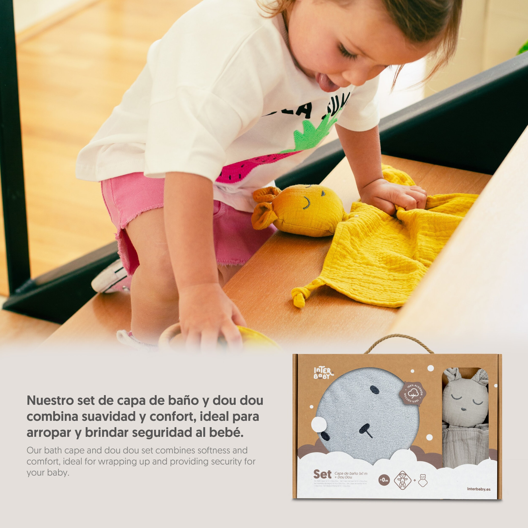 Capa Baño 1X1 Mod Oso+Dudu Muselina Gris