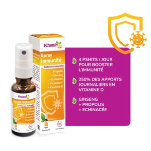 VITAMIN'22 - Spray Immunité - Complément alimentaire à base de Propolis, Ginseng, Échinacée, Vitamines C & D - Soutien de l'immunité - Cure 30 jours