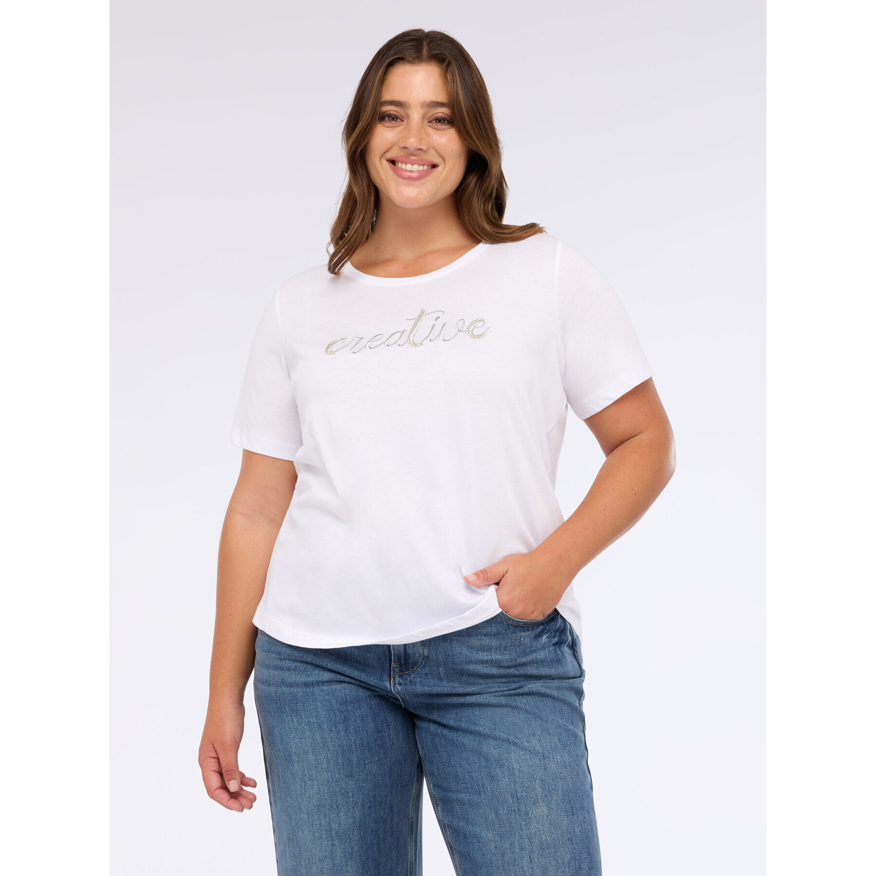 Fiorella Rubino - Camiseta de punto jersey con inscripción bordada - Blanco