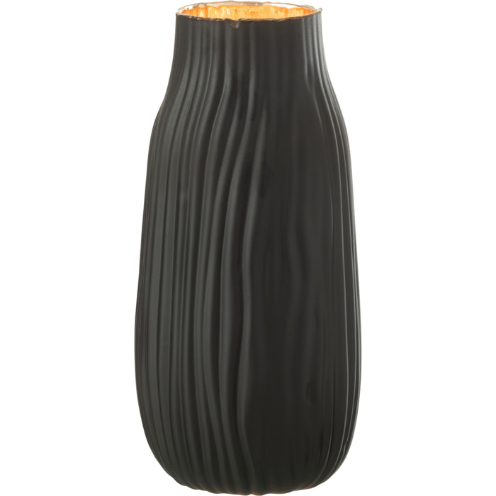 J-Line Vase Rainures Verre Noir/Or Medium