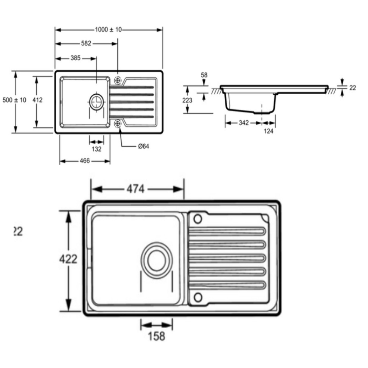 Evier à encastrer 1 bac Gaspard + robinet cuisine Kumin