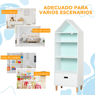 Estantería Infantil de Madera y MDF 50x30x142cm Blanco y Azul