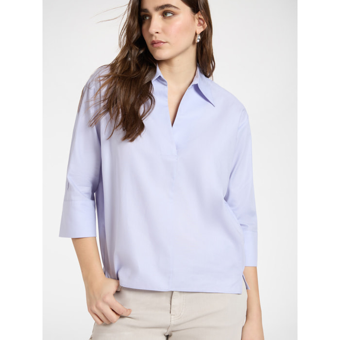 Elena Mirò - Camisa de popelín mangas tres cuartos - Violeta