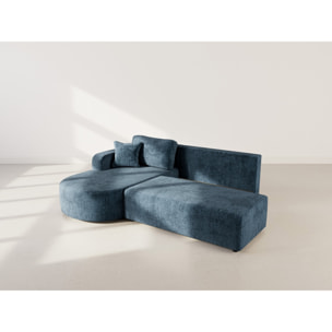 Miro - Canapé d'angle gauche 4 places convertible avec coffre en velours texturé - Bleu