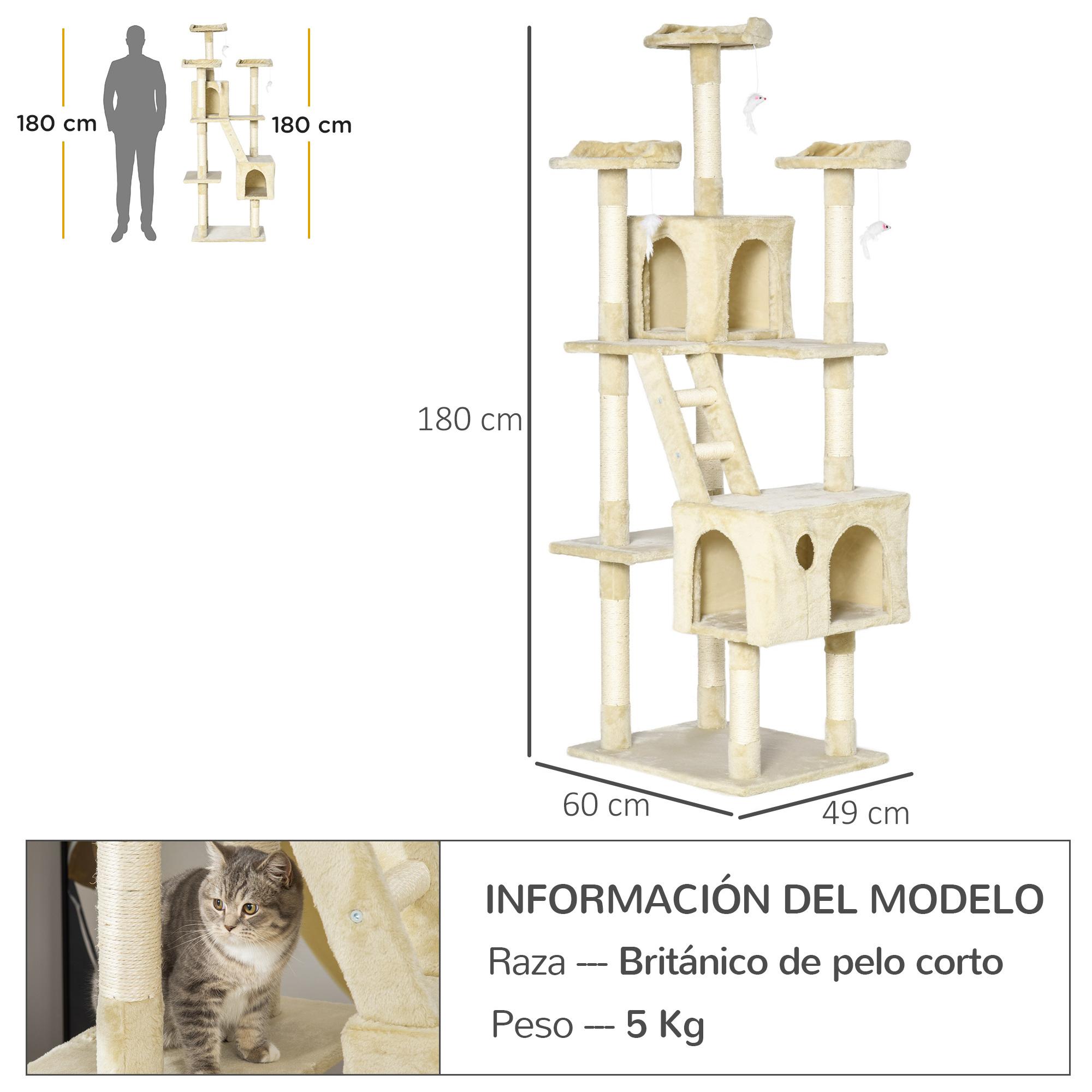 Rascador para Gatos de Felpa y Sisal 60x50x180 cm Beige