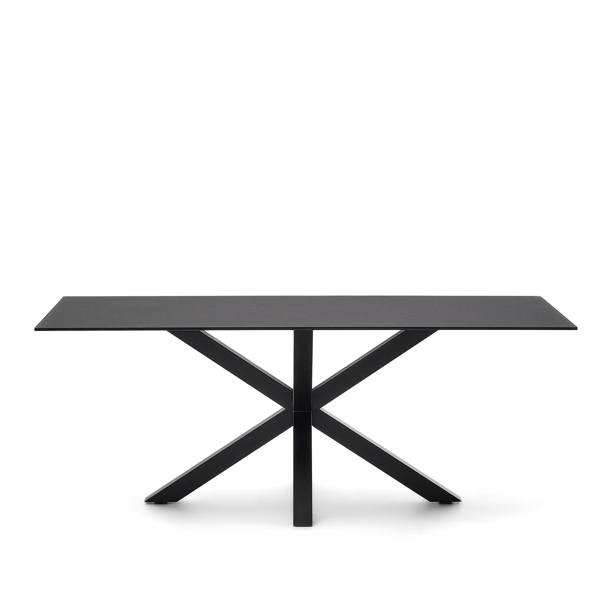 Mesa Argo de cristal negro y patas de acero con acabado negro 200x100 cm