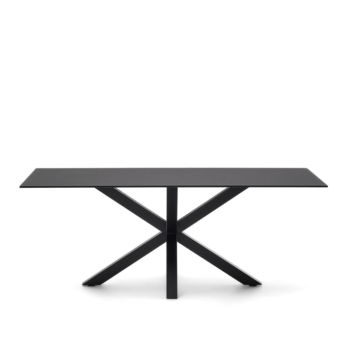 Mesa Argo de cristal negro y patas de acero con acabado negro 200x100 cm