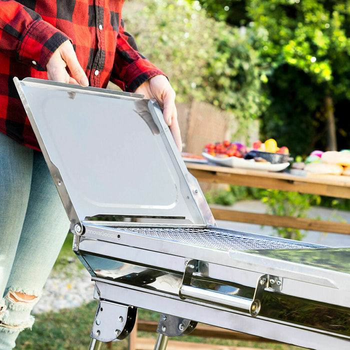 Pack Barbecue Pieghevole in Acciaio Inossidabile a Carbone e Accendino Elettrico Ricaricabile e Flessibile InnovaGoods