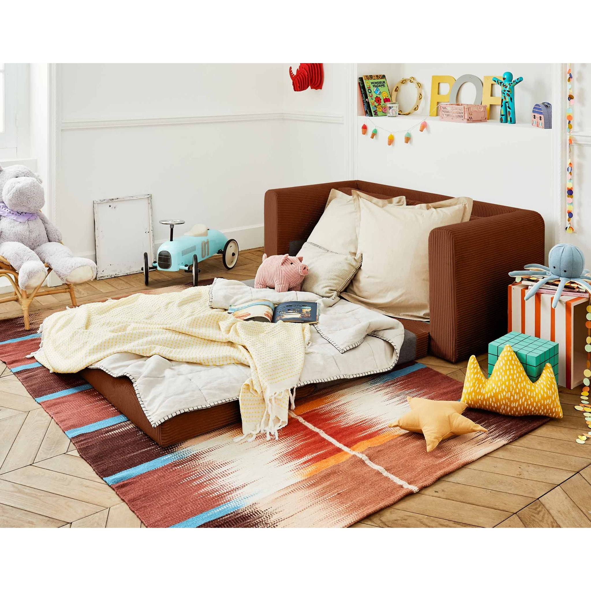 Marilia - canapé 2 places - convertible déplimousse - en velours côtelé - Terracotta