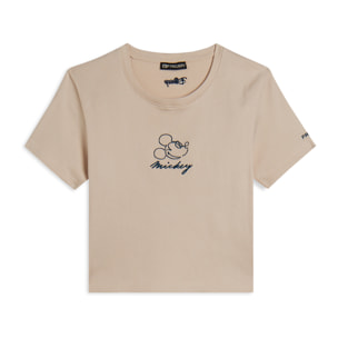 T-shirt cropped da donna in costina con ricami Disney