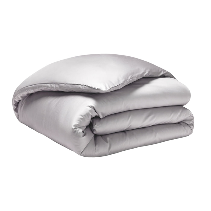 Housse de couette unie en satin de coton bio, TEOPHILE, Gris Argent