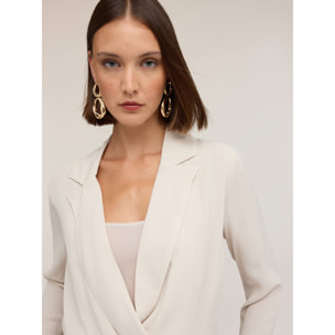 Motivi - Camicia body in crêpe de chine con scollo incrociato - Beige