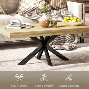 Table basse rectangulaire design industriel - dim. 110L x 60l x 45H cm - métal noir aspect chêne clair