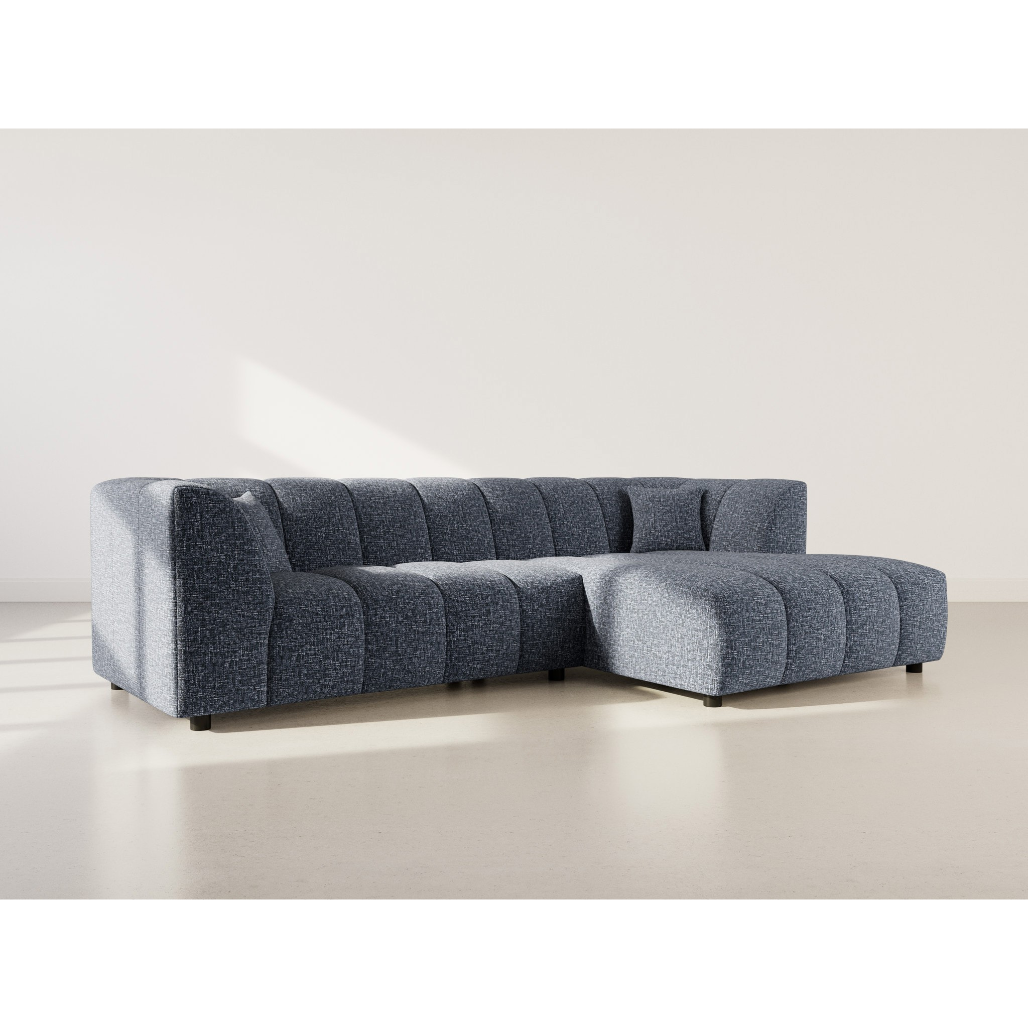 Curtis - canapé d'angle droit 4 places avec accoudoir en tissu texturé - Bleu