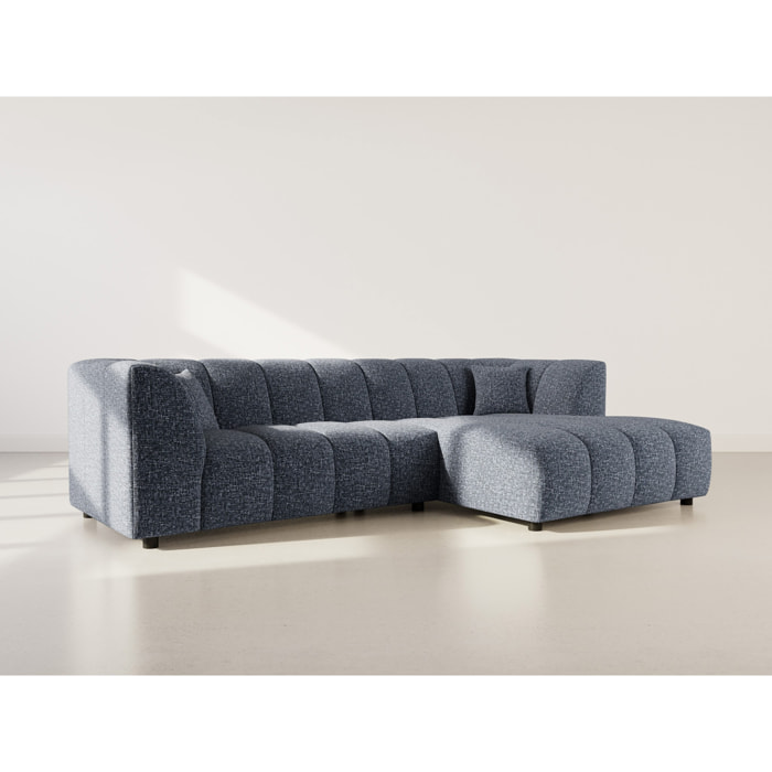 Curtis - canapé d'angle droit 4 places avec accoudoir en tissu texturé - Bleu
