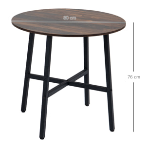 Mesa de Comedor Redonda para 4 Personas Mesa de Cocina con Patas de Acero para Salón Oficina Ø80x76 cm Marrón Rústico y Negro