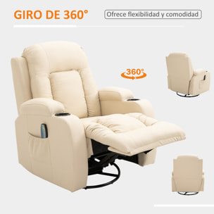 Sillón de Masaje Reclinable hasta 150° Silla para Relajación Sillón Relax con 8 Puntos de Masaje Vibrante Función de Calefacción Lumbar Mando a Distancia 85x94x104 cm Crema