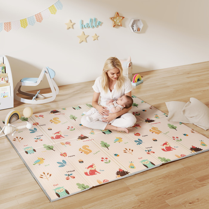 Alfombra Bebé Acolchada Plegable Reversible 150x180 cm, Tapete de Actividades Bebé XPE, Doble Cara Impermeable, con Bolsa de Transporte, Multicolor