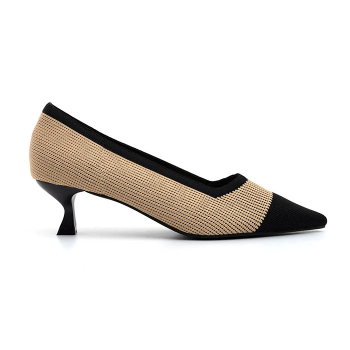 Decolleté a punta bicolore con tacco kitten - KHAKI