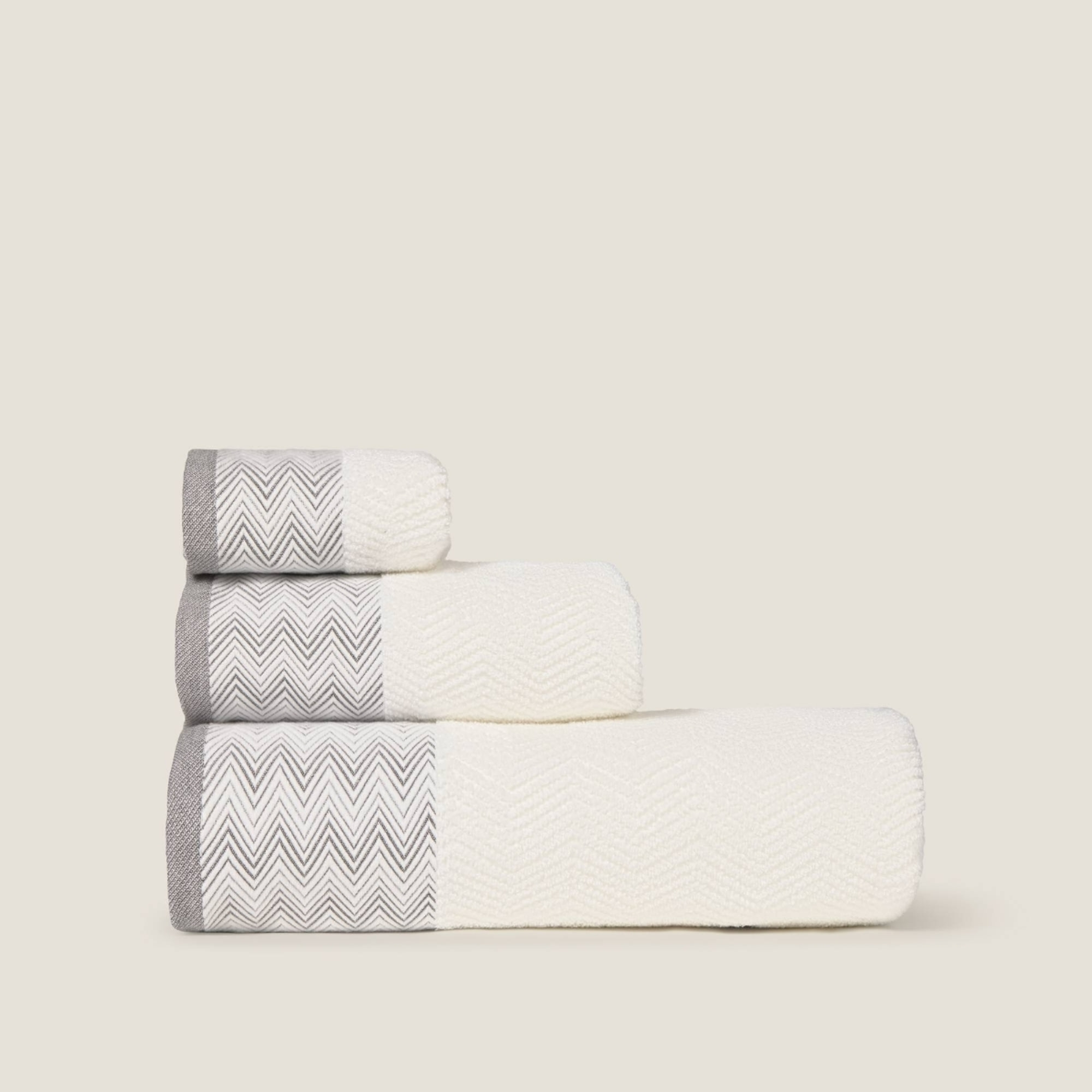 Toalla baño rizo algodón cenefa zigzag Etgrito color blanco 100% Algodón