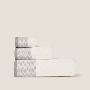 Toalla baño rizo algodón cenefa zigzag Etgrito color blanco 100% Algodón