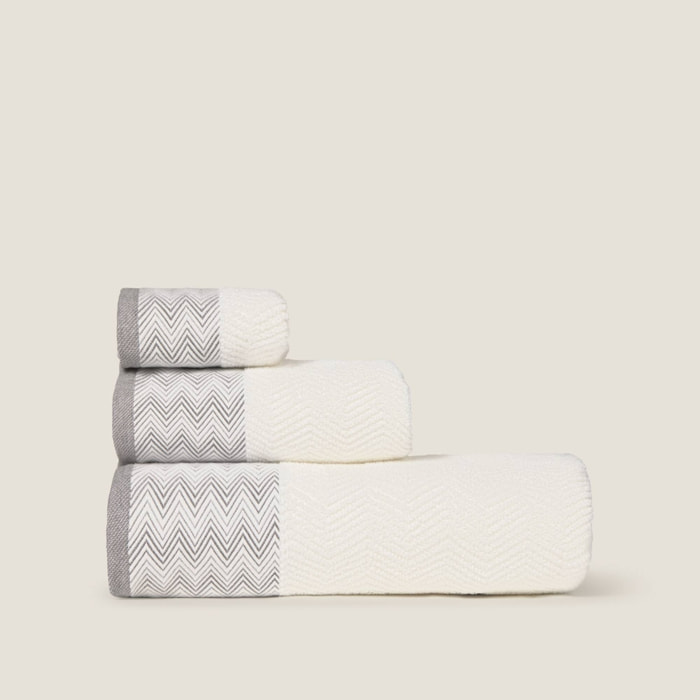 Toalla baño rizo algodón cenefa zigzag Etgrito color blanco 100% Algodón