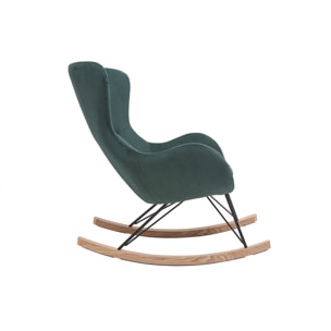 Rocking chair design en tissu velours côtelé vert, métal noir et bois clair ESKUA