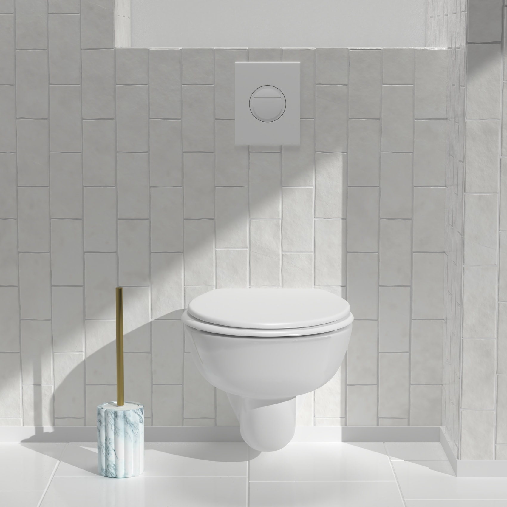 Brosse WC  - Effet marbre avec manche doré - Blanc