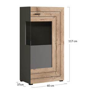 Wexford - vitrine - gris et effet bois - 60x117 cm - Bois / Gris