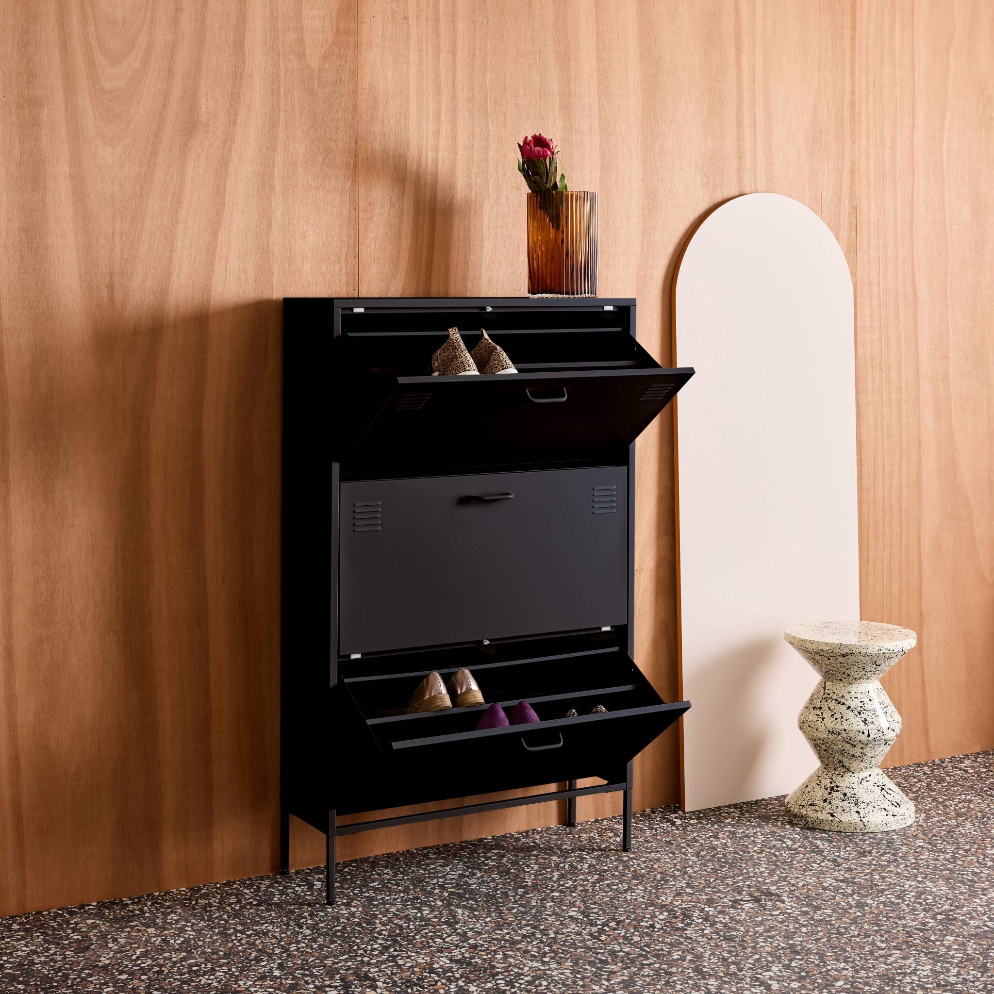 Meuble à chaussures industriel métal 3 abattants ALABAMA