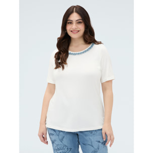 Fiorella Rubino - T-shirt in cotone con applicazione sullo scollo - Bianco