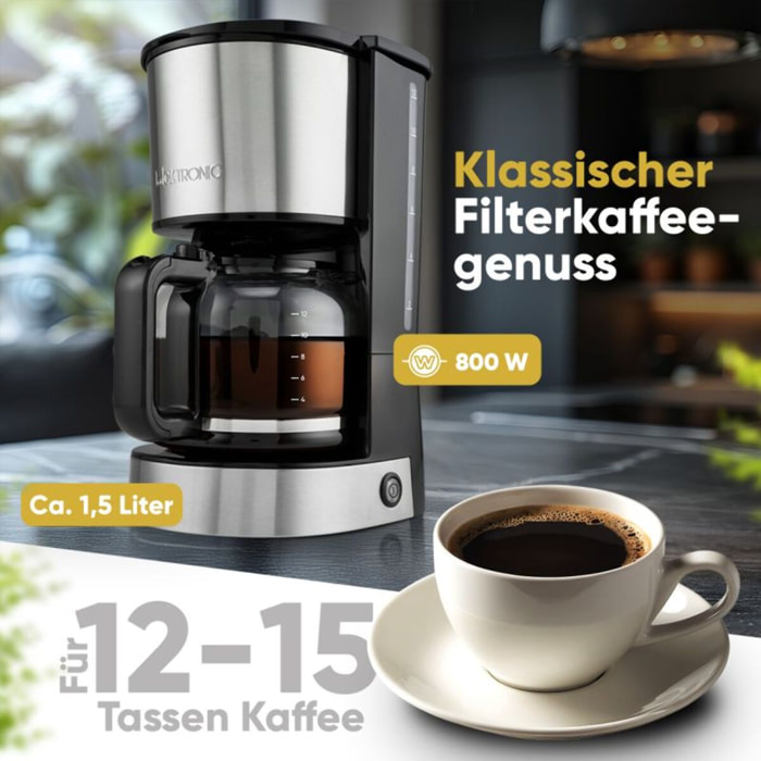 Machine à café 1,5L 800W Inox Clatronic KA3808-Inox