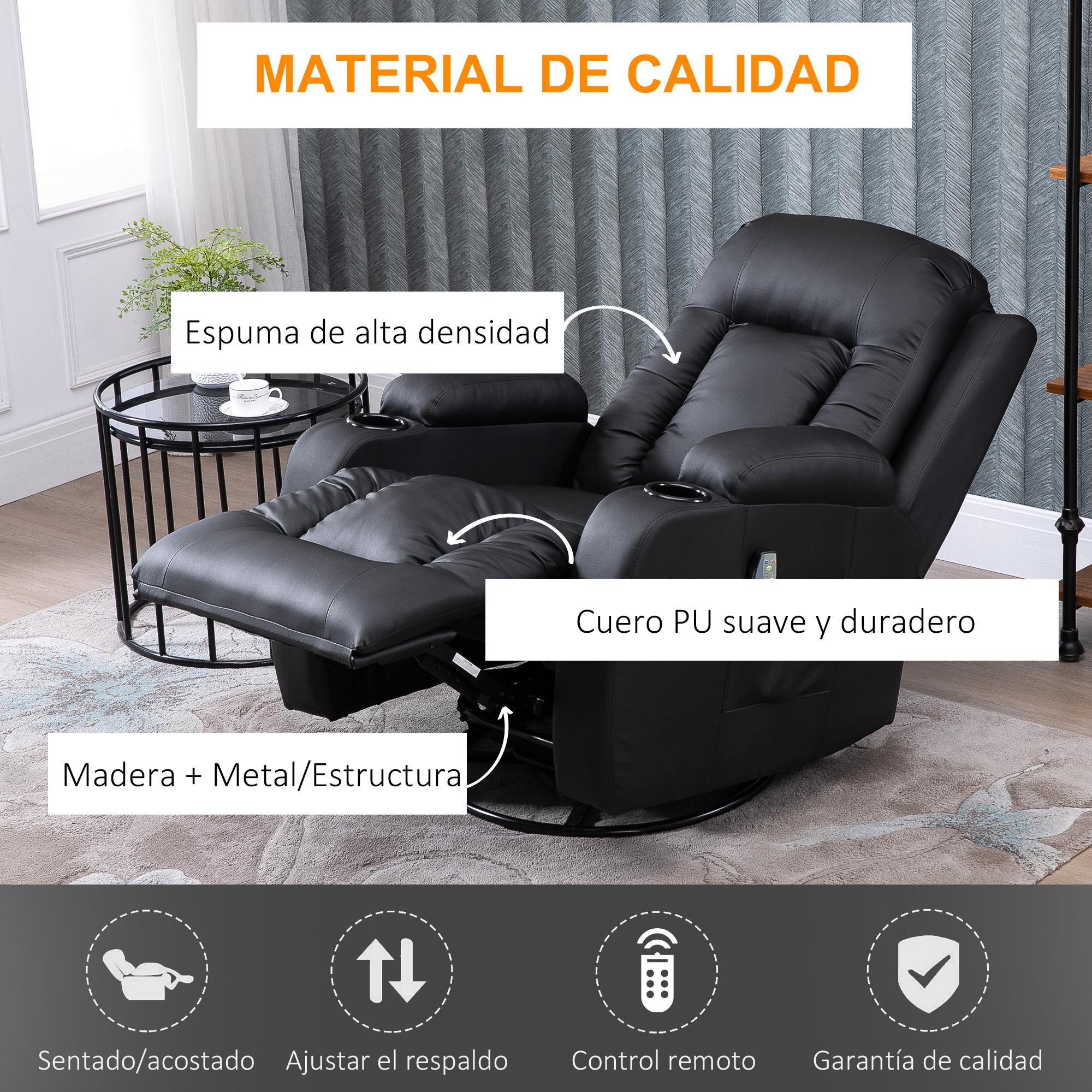 Sillón de Masaje Reclinable hasta 150° Silla para Relajación con 8 Puntos de Masaje Vibrante Función de Calefacción Giratorio Mando a Distancia 85x94x104 cm Negro