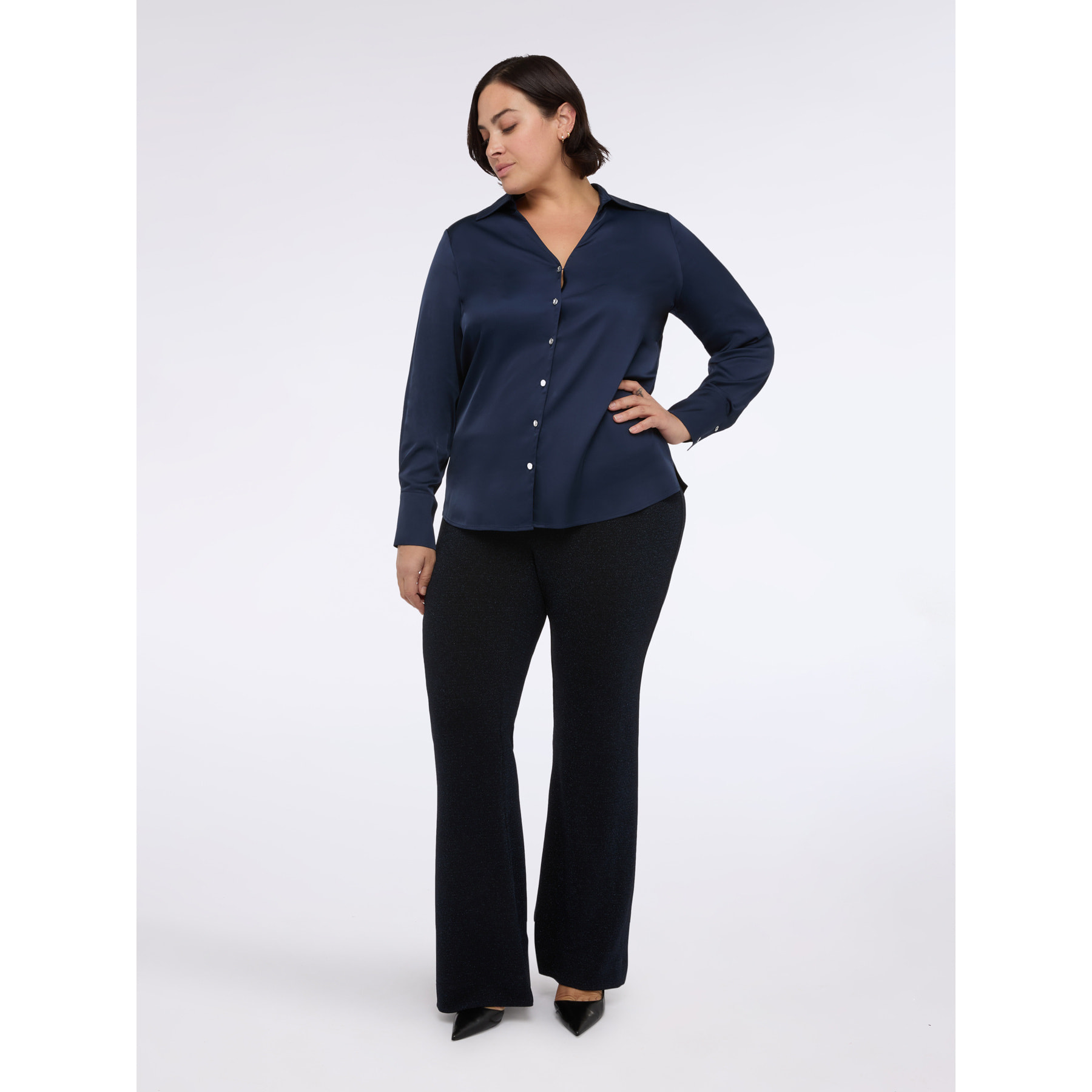 Fiorella Rubino - Camisa escote en V de raso - Azul