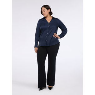 Fiorella Rubino - Camisa escote en V de raso - Azul