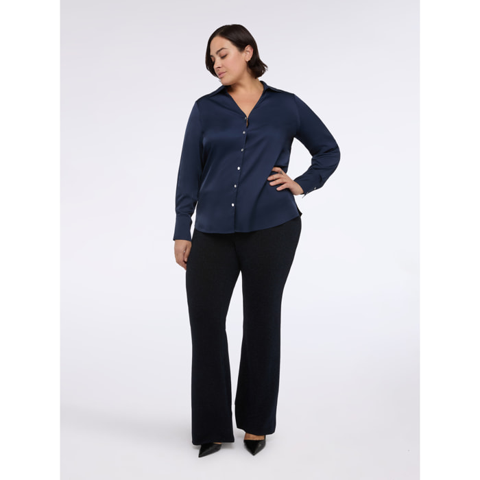 Fiorella Rubino - Camisa escote en V de raso - Azul