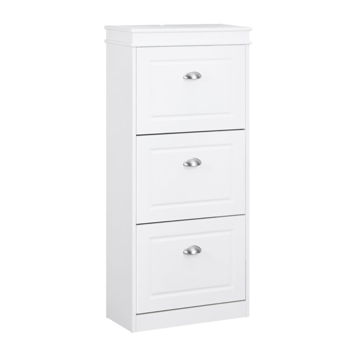 Scarpiera bianca salvaspazio 3 ribalte verticali 53x24x117 cm design bugnato- Vittoria