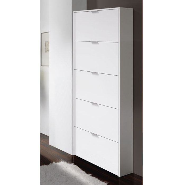 Scarpiera Armadio con 5 Ante Ribaltabili in Legno, Mobile Porta Scarpe Scaffale Mensola Organizzatore per Casa, Ingresso 70×17×180 Cm Bianco Lucido
