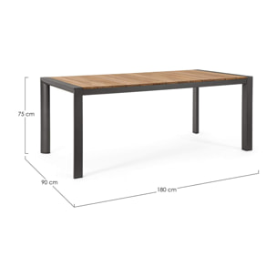 Tavolo da giardino CAMERON con piano in teak e struttura in alluminio antracite, 180×90 cm