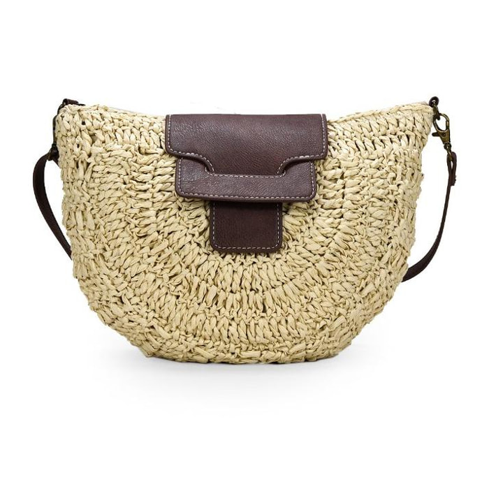 Bolso de rafia beige con solapa