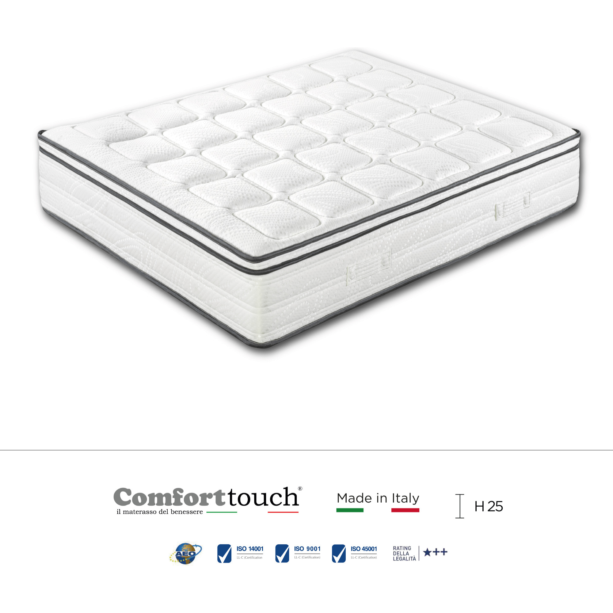 "Velvet" H25 cm 180x200 coppia guanciali Memory OMAGGIO 2cm memory foam