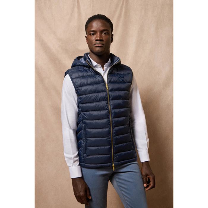 Gilet ultralight Pau blu marino con cappuccio rimovibile e ricamo PC