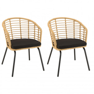 MALO - SALON DE JARDIN 4 PERS. - 1 Table ronde 120x120cm et 4 fauteuils beiges et noirs