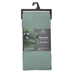 Drap-housse en coton - vert céladon - bonnet H30cm - 140x190 cm