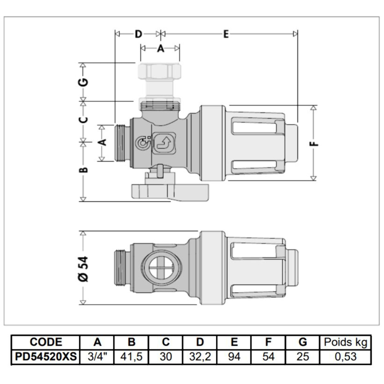 Pot de décantation Dirtmag XS extra small 3/4' U545900 THERMADOR - PD54520XS