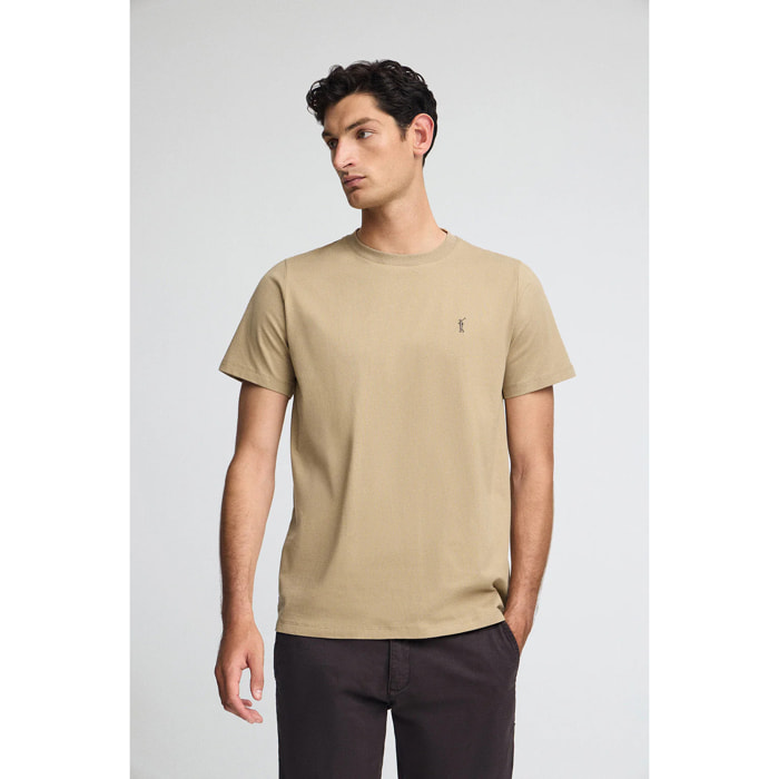 Camiseta marrón claro con cuello redondo y bordado Rigby Go
