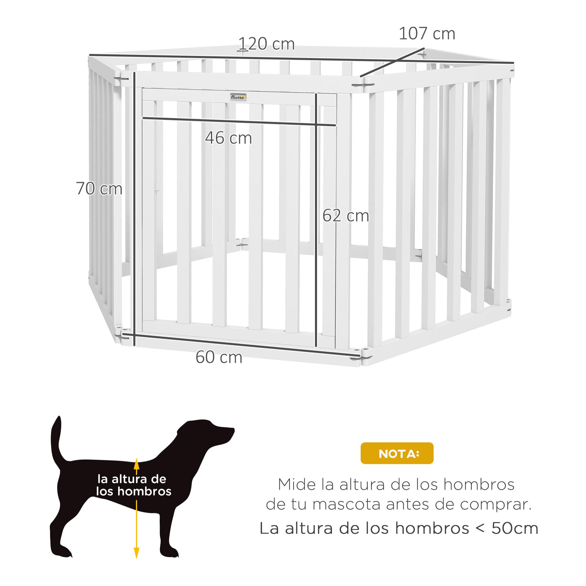 Parque para Perros de 6 Paneles 60x70 cm Valla para Mascotas Plegable de Pino con Puerta Pies de Goma Antideslizantes y Forma Personalizable para Pasillos Escaleras Blanco