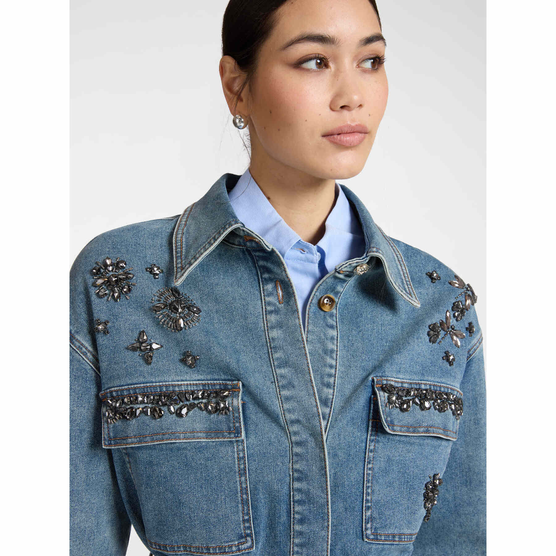 Elena Mirò - Giacca in denim con applicazioni - Blu