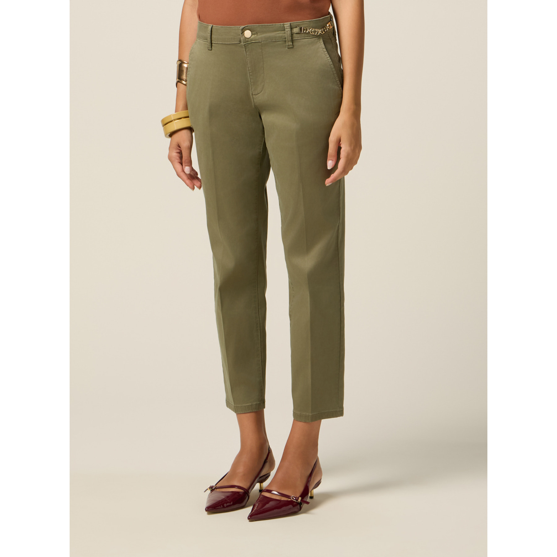 Oltre - Pantaloni chinos in cotone-lyocell - Verde militare