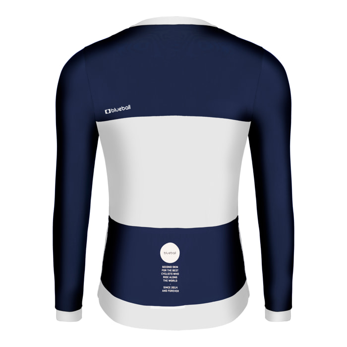 Camiseta ciclismo hombre manga larga color azul/blanco
